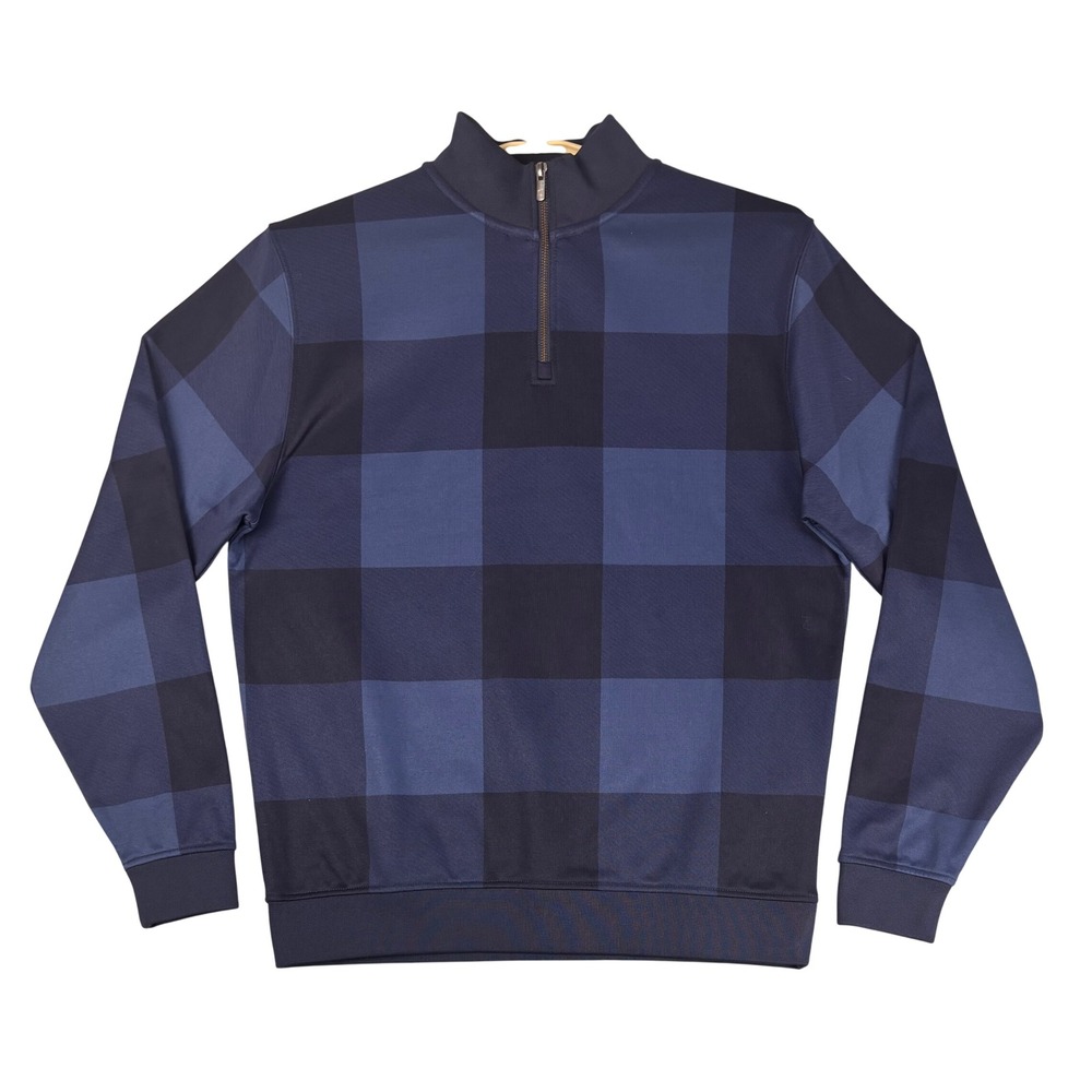 FootJoy Mens Navy Blue Buffalo Check Quarter Zip Golf Pullover Sweater 25138 M